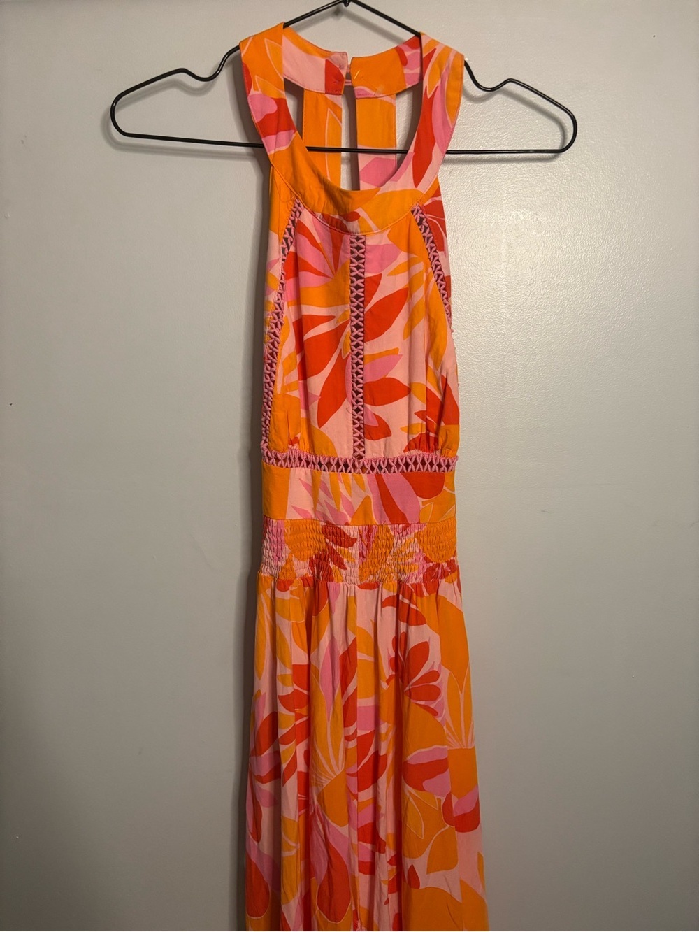 Sleeveless Orange & Pink Floral Maxi Dress